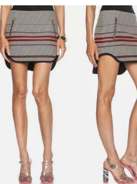 rag & bone Bess Woven Striped High-Low Mini Skirt in Black White and Neon Pink - Picture 2 of 9